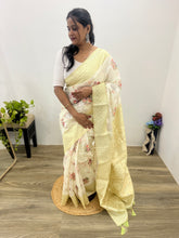 Modal Chanderi Golden Zari Floral Printed Light Yellow Saree